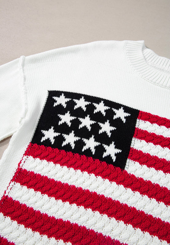 US Flag Side Slit Drop Shoulder Sweater | Hanalas