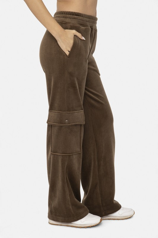 Mono B Elastic Waist Corduroy Cargo Pants | Hanalas