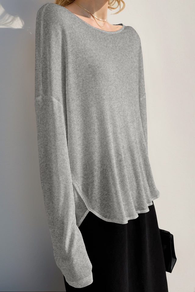 Basic Bae High-Low Long Sleeve T-Shirt Trendsi Hanalas