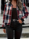 Plus Size Plaid Baseball Collar Zip Up Jacket