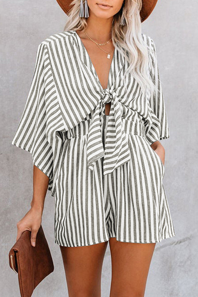 Bow Striped Kimono Sleeve Romper | Hanalas