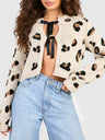 Tied Leopard Round Neck Cardigan | Hanalas