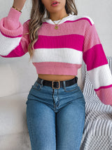 Color Block Round Neck Cropped Sweater