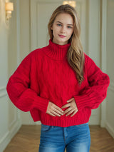 Cable-Knit Turtleneck Long Sleeve Sweater