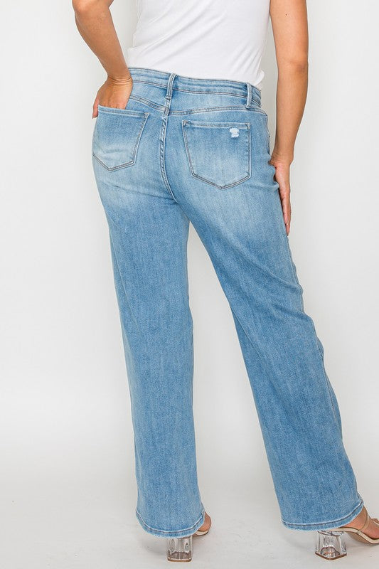 bytos Full Size Distressed High Rise Straight Jeans | Hanalas