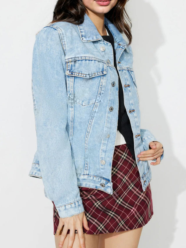 Button Up Long Sleeve Denim Shacket Trendsi Hanalas