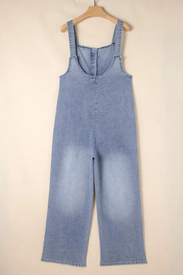 Wide Strap Denim Overalls with Pockets Trendsi Hanalas