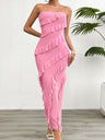 Devine Ruffled Slit Back Tube Maxi Dress | Hanalas