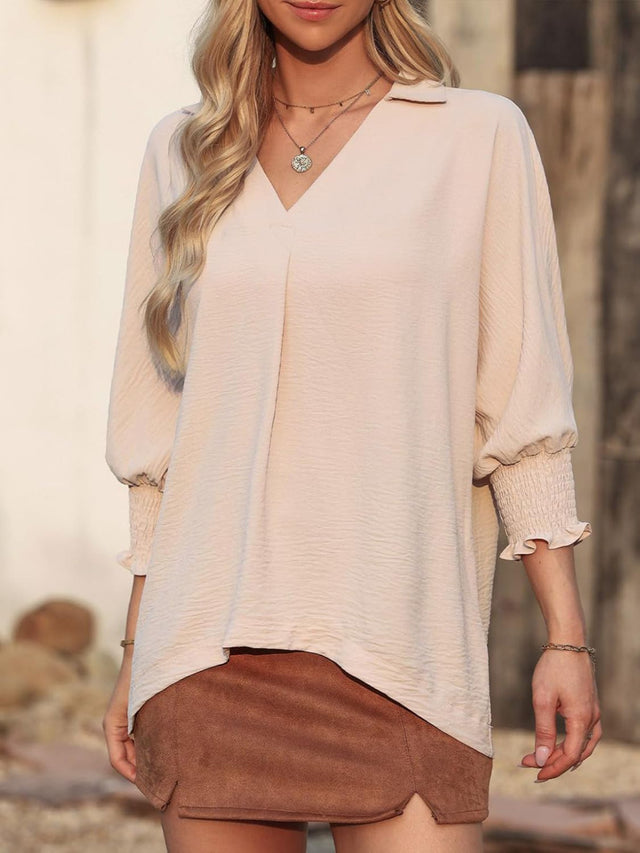 Johnny Collar Three-Quarter Sleeve Blouse | Hanalas