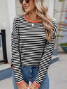 Striped Contrast Round Neck Long Sleeve Sweater | Hanalas