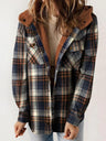 Plaid Snap Down Plush Hooded Jacket | Hanalas