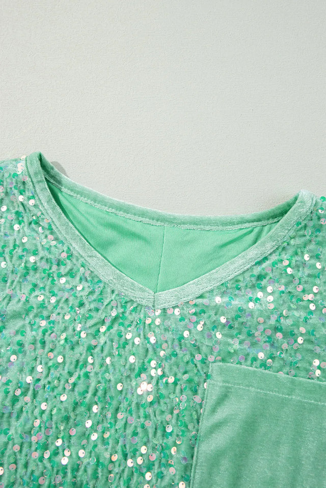 Layered Sequin V-Neck Half Sleeve Top Trendsi Hanalas