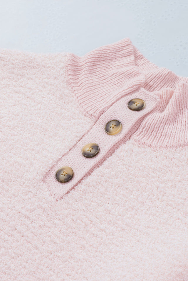 Button Detail Mock Neck Long Sleeve Sweater | Hanalas