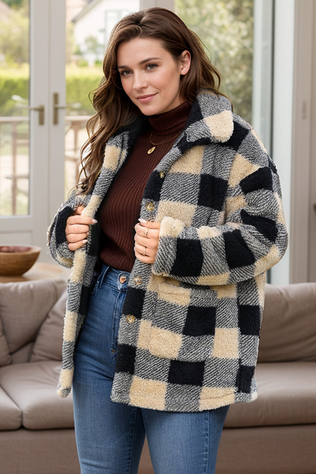 Plus Size Plaid Button Up Long Sleeve Coat Trendsi Hanalas