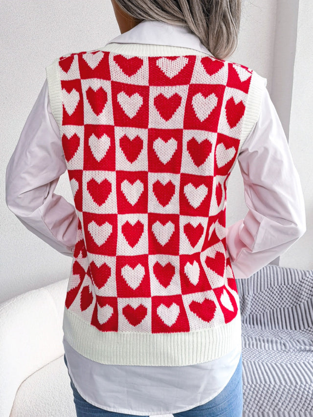 Heart V-Neck Sweater Vest | Hanalas