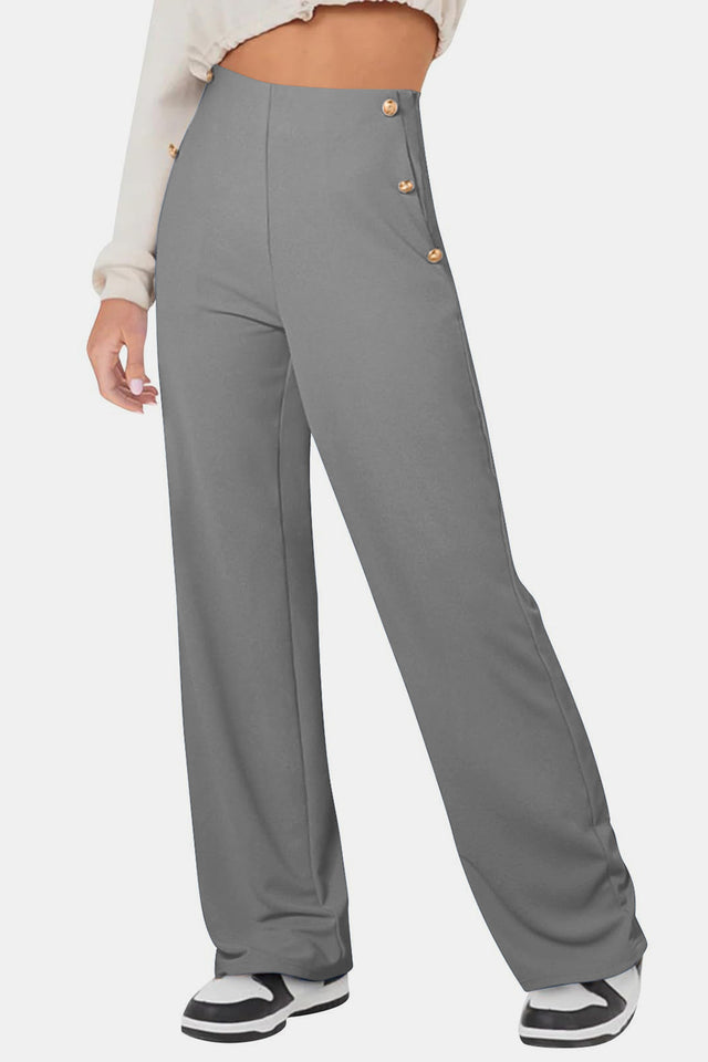 Decorative Button High Rise Pants | Hanalas