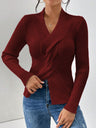 Twist Front Ribbed Long Sleeve Sweater | Hanalas