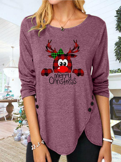 Full Size Reindeer Round Neck Long Sleeve T-Shirt | Hanalas