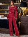 Perfee Cutout Round Neck Long Sleeve Jumpsuit | Hanalas