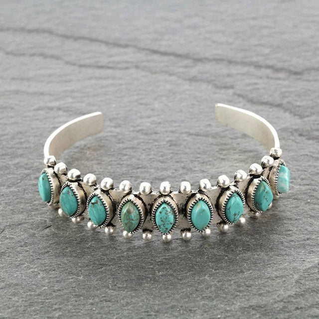 Artificial Turquoise Alloy Open Bracelet | Hanalas