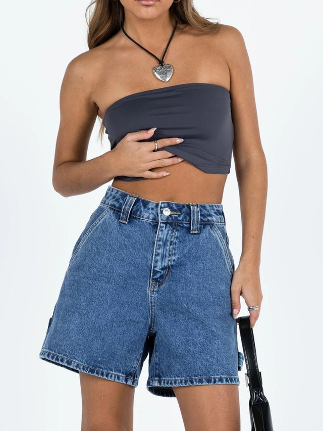 Washed High Rise Denim Shorts | Hanalas