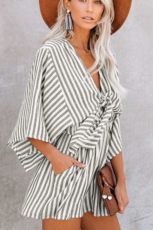 Bow Striped Kimono Sleeve Romper | Hanalas