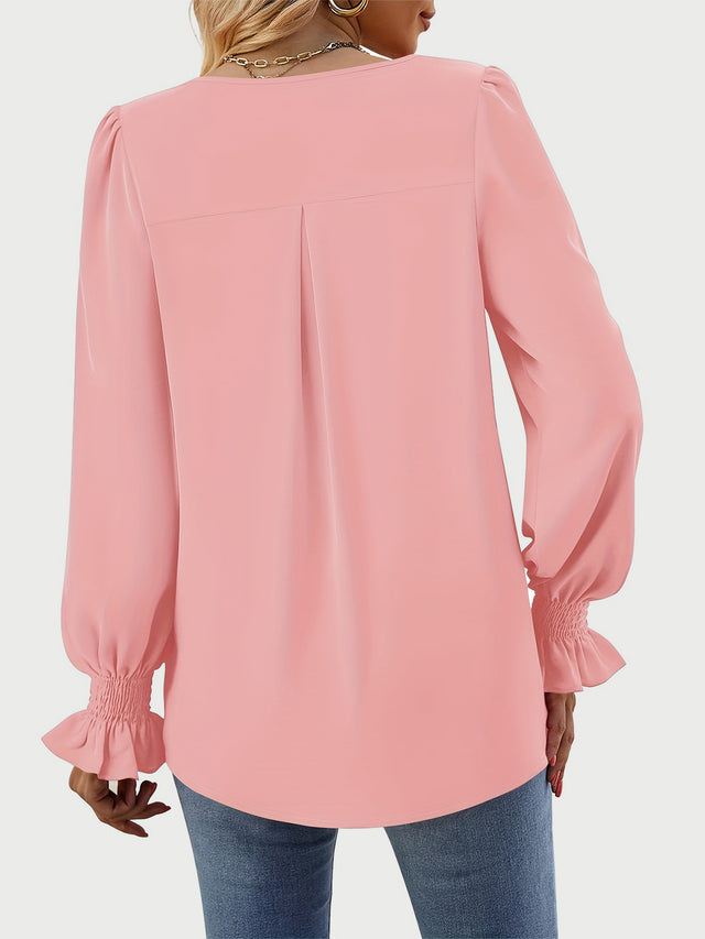 V-Neck Flounce Sleeve Top | Hanalas