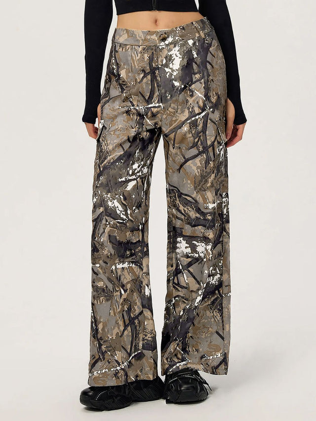 Graffiti Printed Wide Leg Cargo Pants | Hanalas