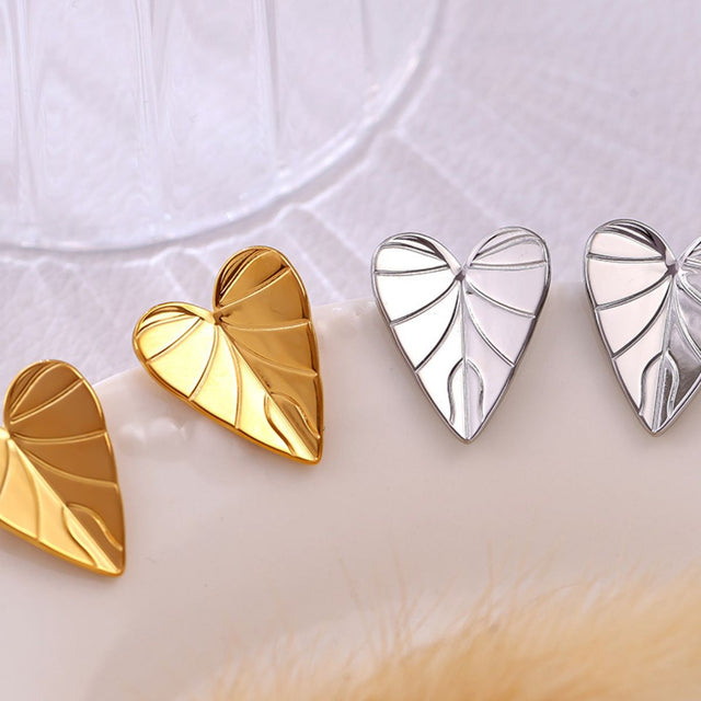 Stainless Steel Heart Leaf Stud Earring Trendsi Hanalas