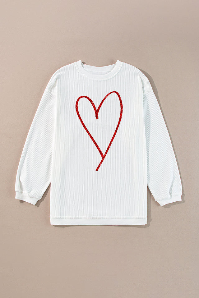 Valentine’s Day Glitter Heart Corded Sweatshirt | Hanalas