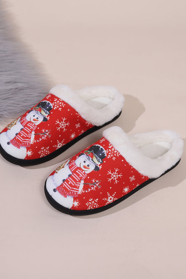 Snowman Round Toe Faux Fur Slippers | Hanalas