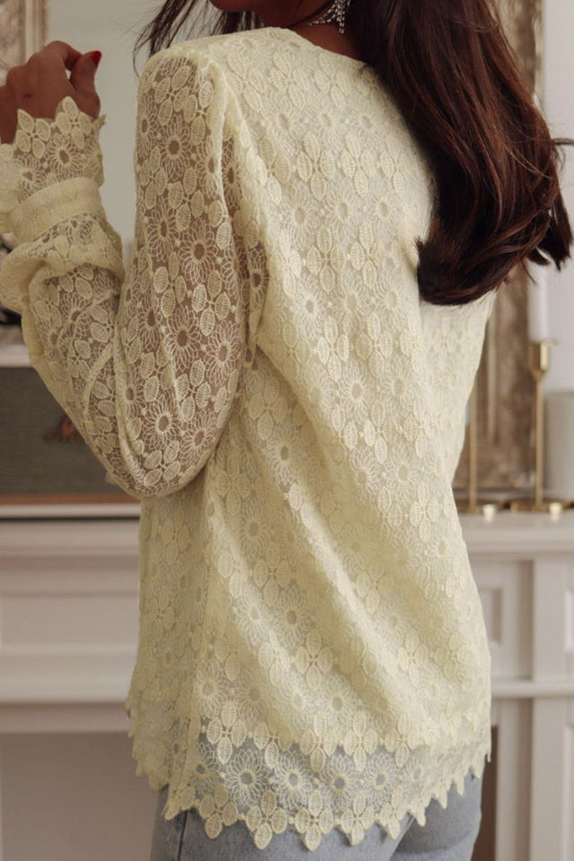 Lace Detail V-Neck Long Sleeve Blouse | Hanalas