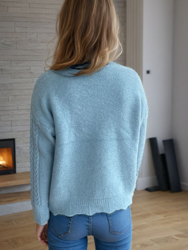 Cable-Knit Mock Neck Dropped Shoulder Sweater | Hanalas