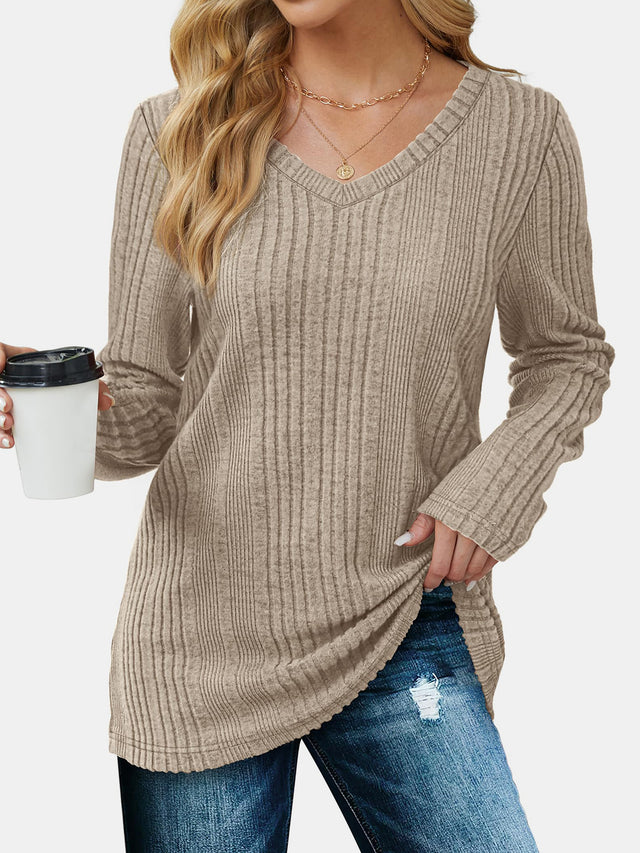 V-Neck Long Sleeve T-Shirt | Hanalas