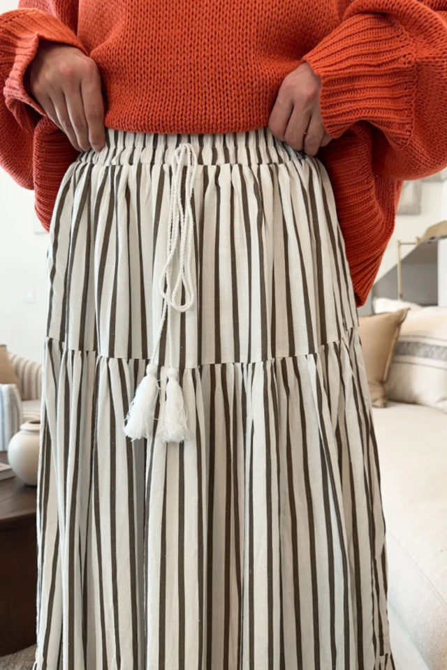 Tied Striped Maxi Skirt Trendsi Hanalas