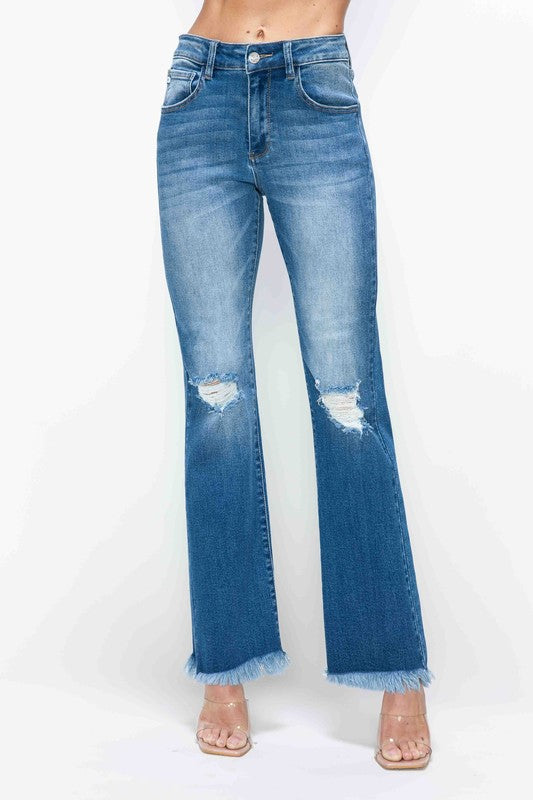 bytos Full Size Raw Hem Distressed High Rise Bootcut Jeans | Hanalas