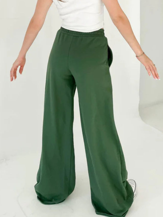 Elastic Waist Wide Leg Pants | Hanalas