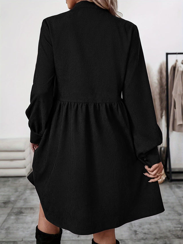 Ruched Button Up Long Sleeve Dress | Hanalas