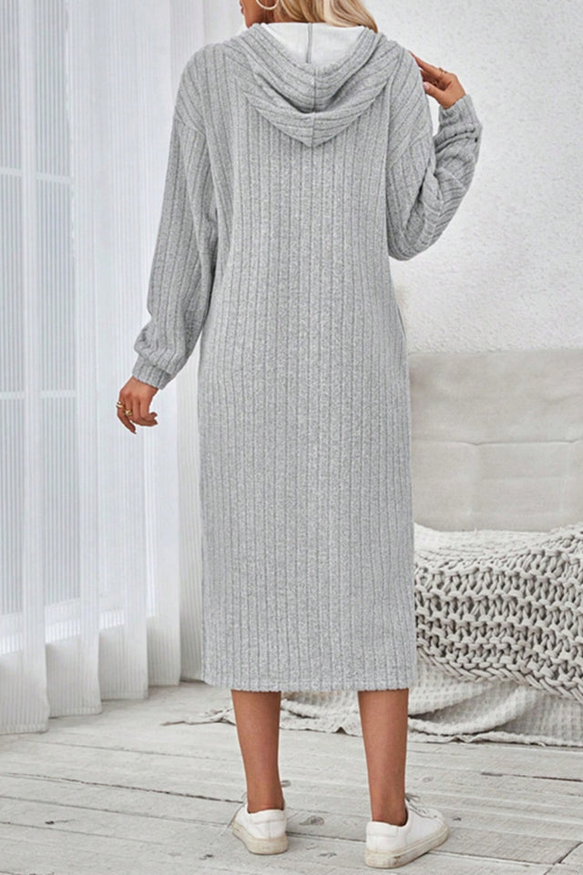 Side Slit Drawstring Long Sleeve Hooded Dress Trendsi Hanalas