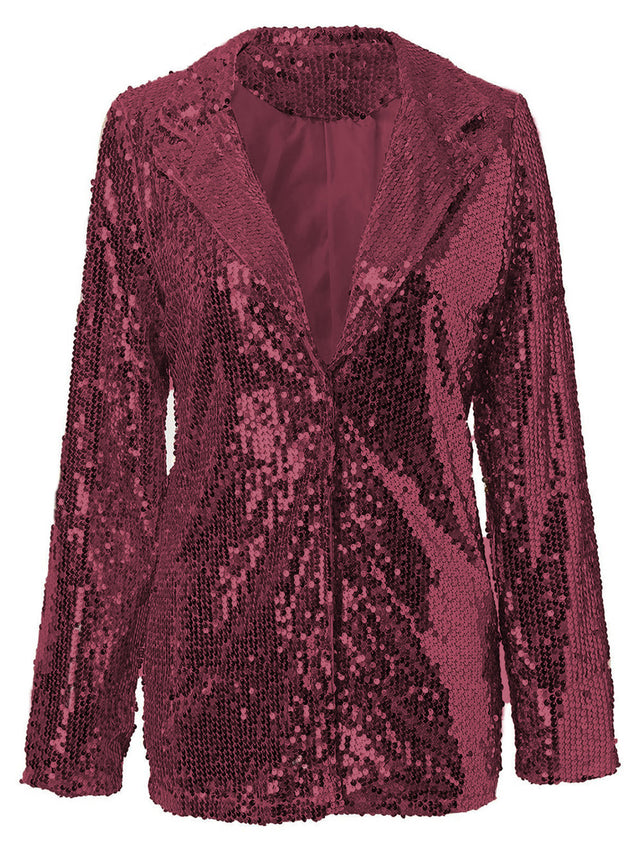 Sequin Lapel Collar Long Sleeve Blazer | Hanalas