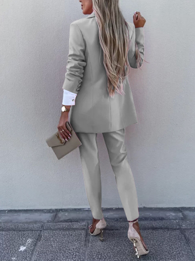 Lapel Collar Long Sleeve Blazer and Pants Set | Hanalas