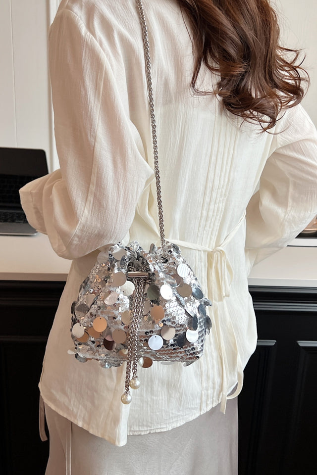 Drawstring Sequin Crossbody Bag | Hanalas