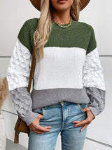 Color Block Round Neck Long Sleeve Sweater