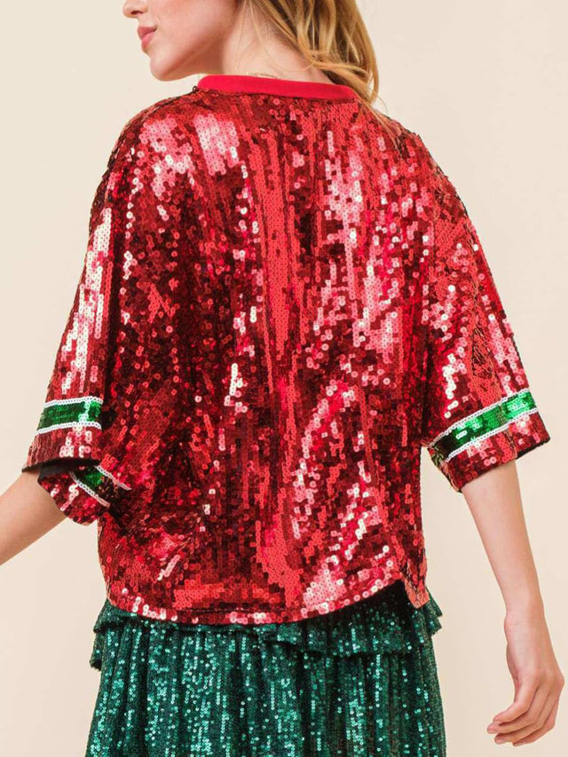 Sequin Round Neck Half Sleeve Top | Hanalas