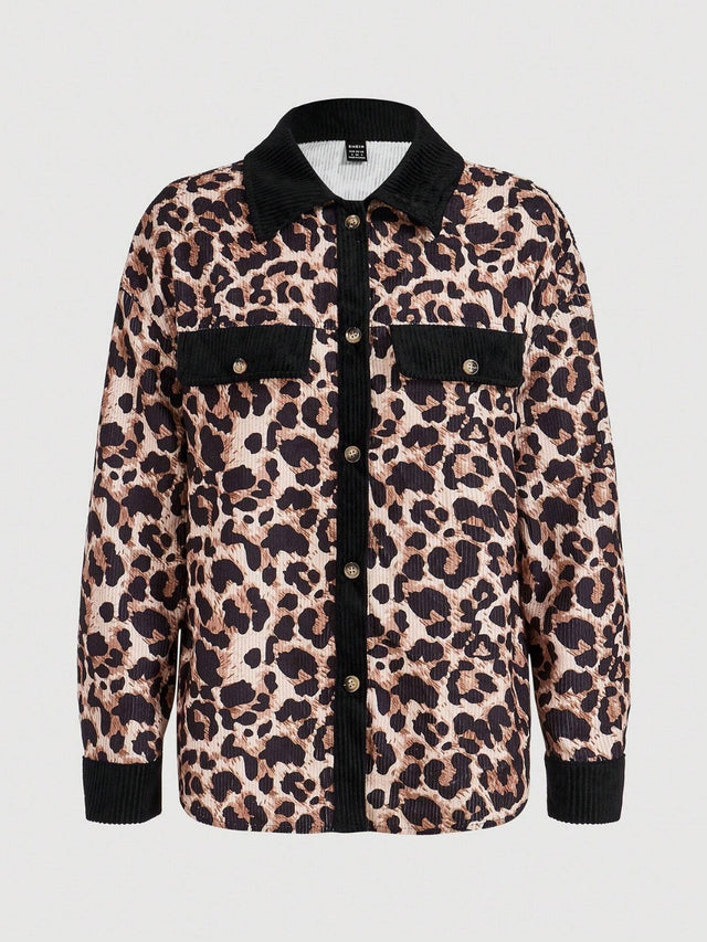 Leopard Collared Neck Button Up Shacket | Hanalas