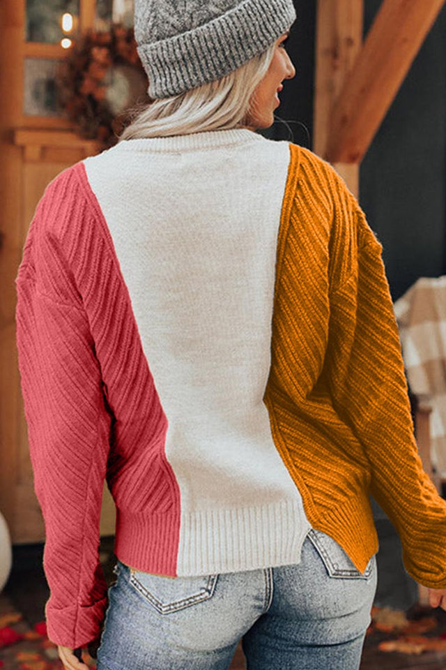 Color Block Textured Drop Shoulder Sweater | Hanalas