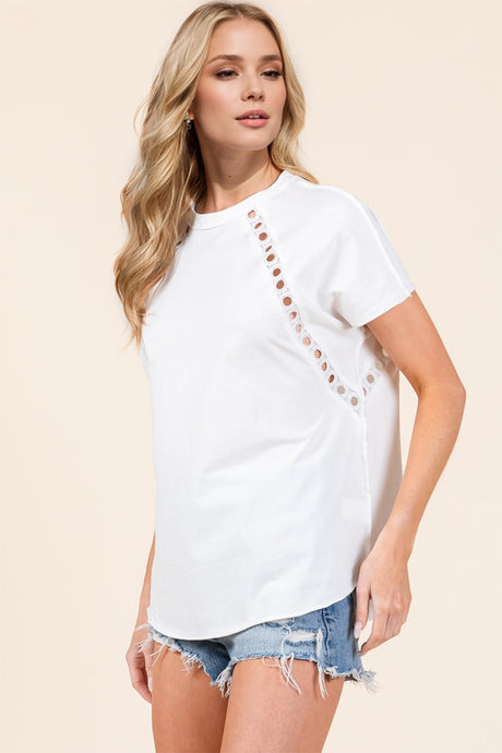 Double Take Full Size Cutout Round Neck Short Sleeve T-Shirt | Hanalas