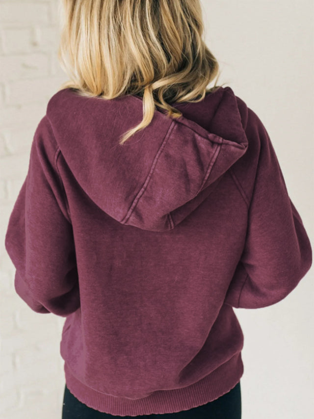 Half Zip Kangaroo Pocket Long Sleeve Hoodie | Hanalas