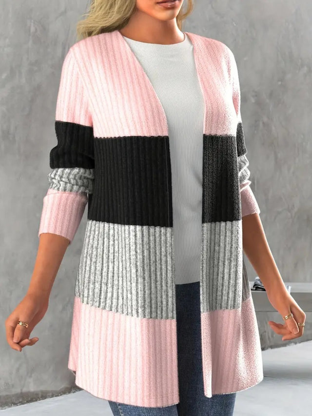 Color Block Open Front Long Sleeve Cardigan Trendsi Hanalas