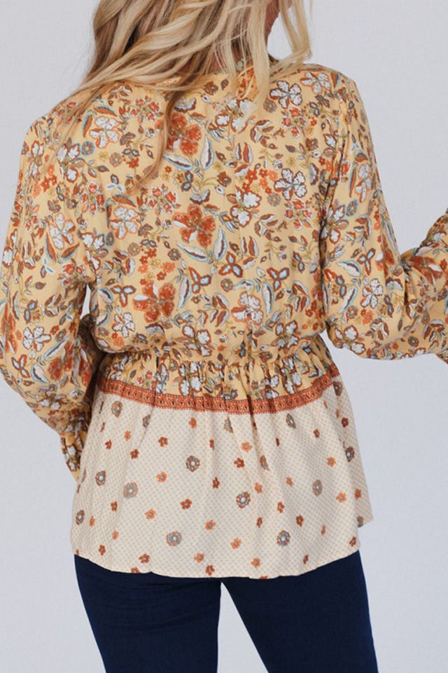 Peplum Printed Surplice Flare Sleeve Blouse | Hanalas